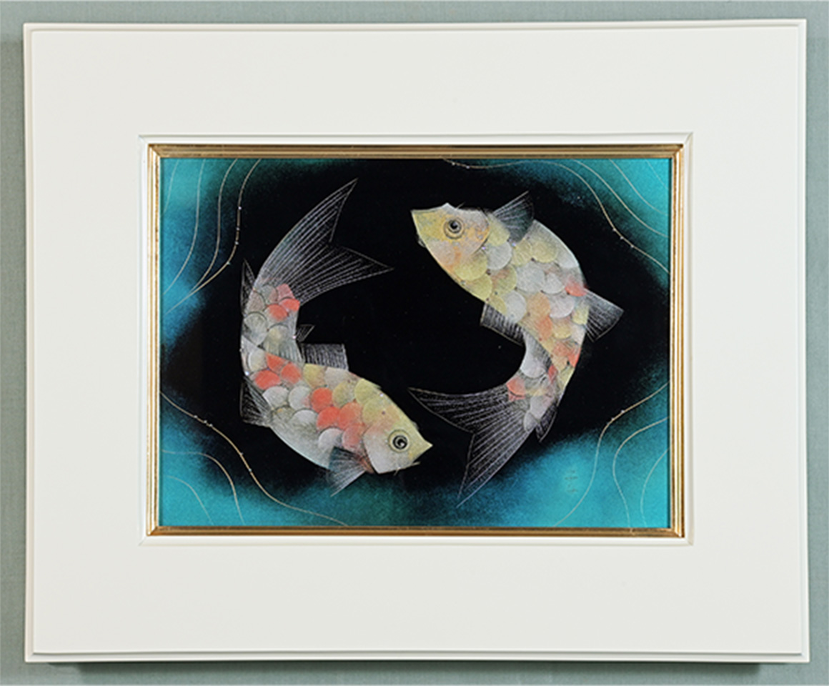 前田 安孝 漆芸額「游魚」